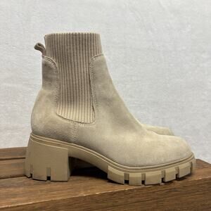 Steve Madden Tan Suede Sock Booties Chunky Lug Sole Ankle Boots  Womens Size 8.5
